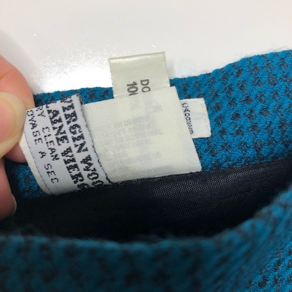 Vintage Aquascutum Houndstooth Wool Midi Pencil Skirt Teal 6 - Picture 5 of 9